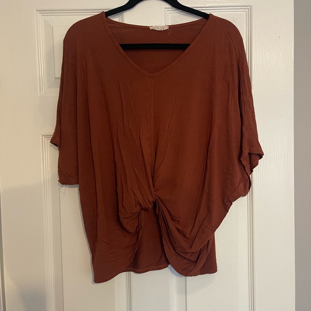 Rust V-Neck Knot Front Top